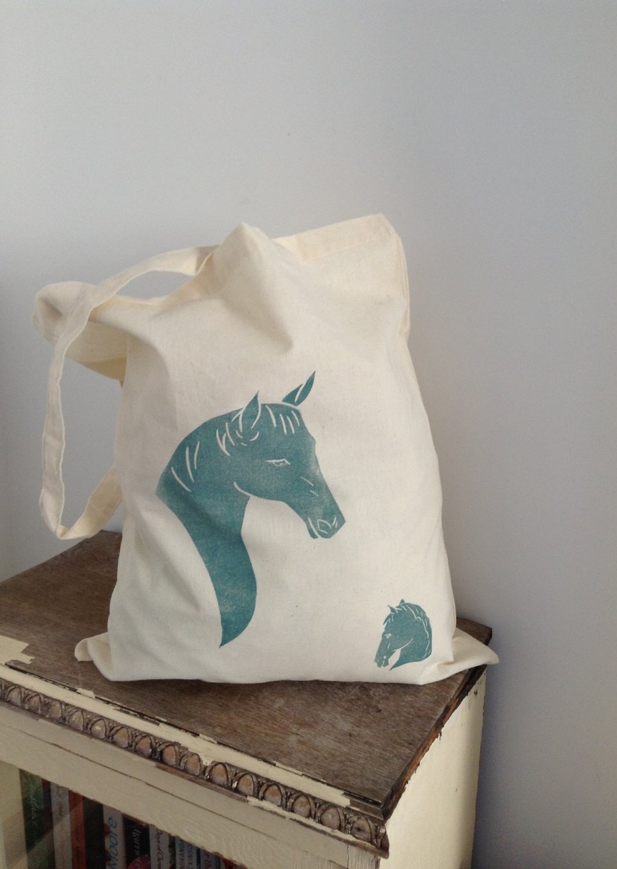 Lightweight hand printed horse tote