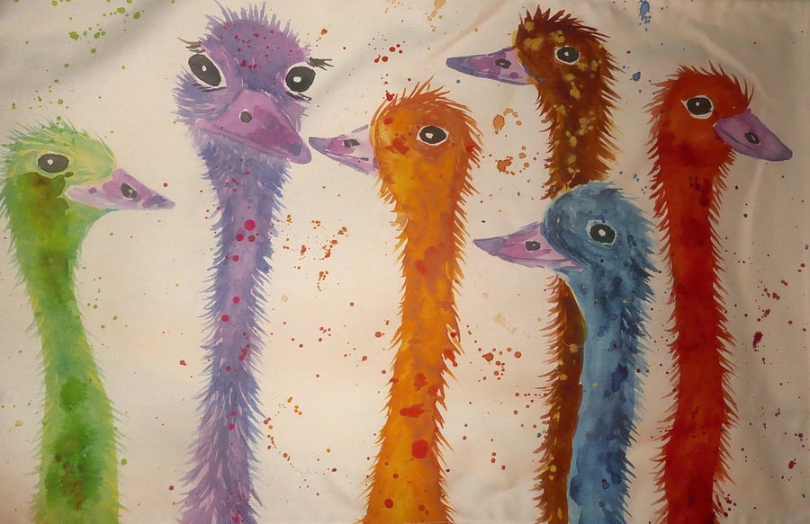 Colourful Ostriches    Teatowel 