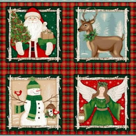 Christmas Snowman, Santa, Reindeer and Angel 4 Cushion Panels 100% Cotton Fabric