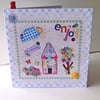 Birthday Card,Printed Applique Design, Hand Finished Greeting Card