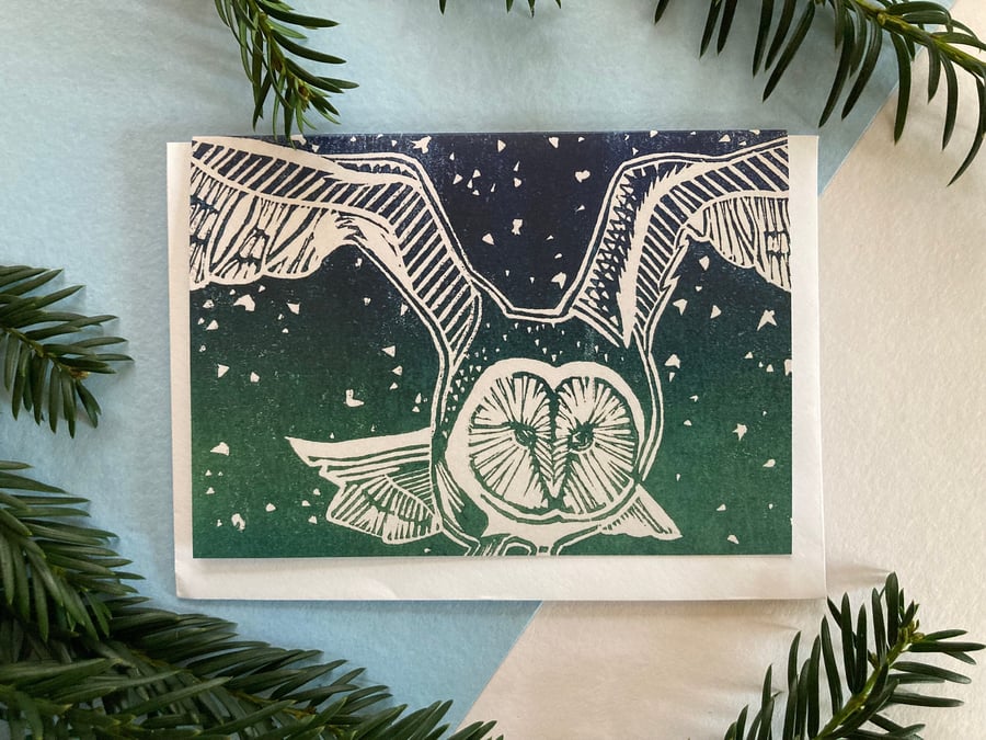 Card - Linocut design - Barn Owl