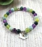 Gemstone Bracelet in Greens & Purple with Handmade Sterling Silver Flower Charm - Image 2