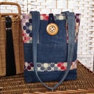 Recycled denim and tapestry tote bag