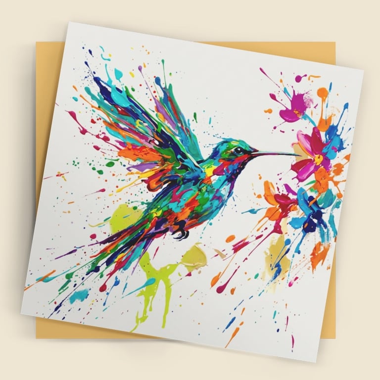 Hummingbird Art Card – Contemporary Square Greeting Card