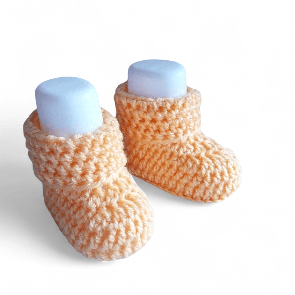 Crochet Baby Booties for Boy or Girl, Light Orange Slip-On Crib Shoes
