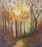 Original Watercolour Painting Autumn Walk signed forest gift