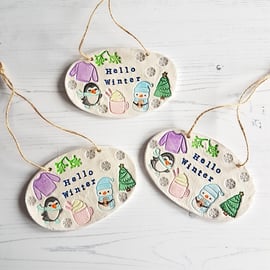 Hello Winter hanging plaque decoration