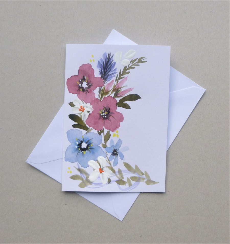 hand painted floral blank greetings card ( ref ... - Folksy