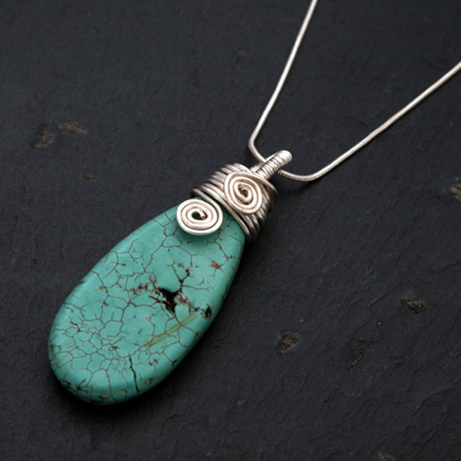 Turquoise Howlite Wirework Pendant Necklace - Choice of 2 Designs