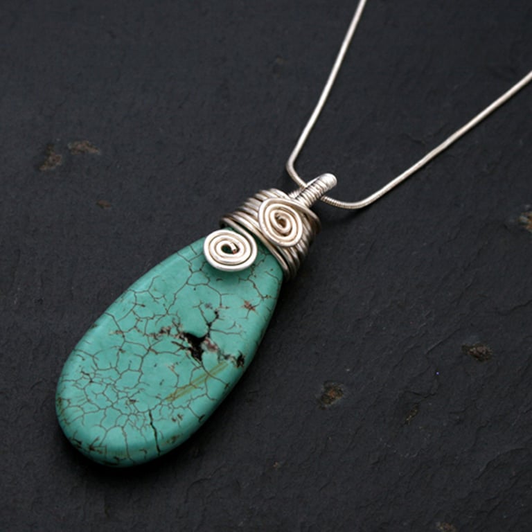 Turquoise Howlite Wirework Pendant Necklace - Choice of 2 Designs