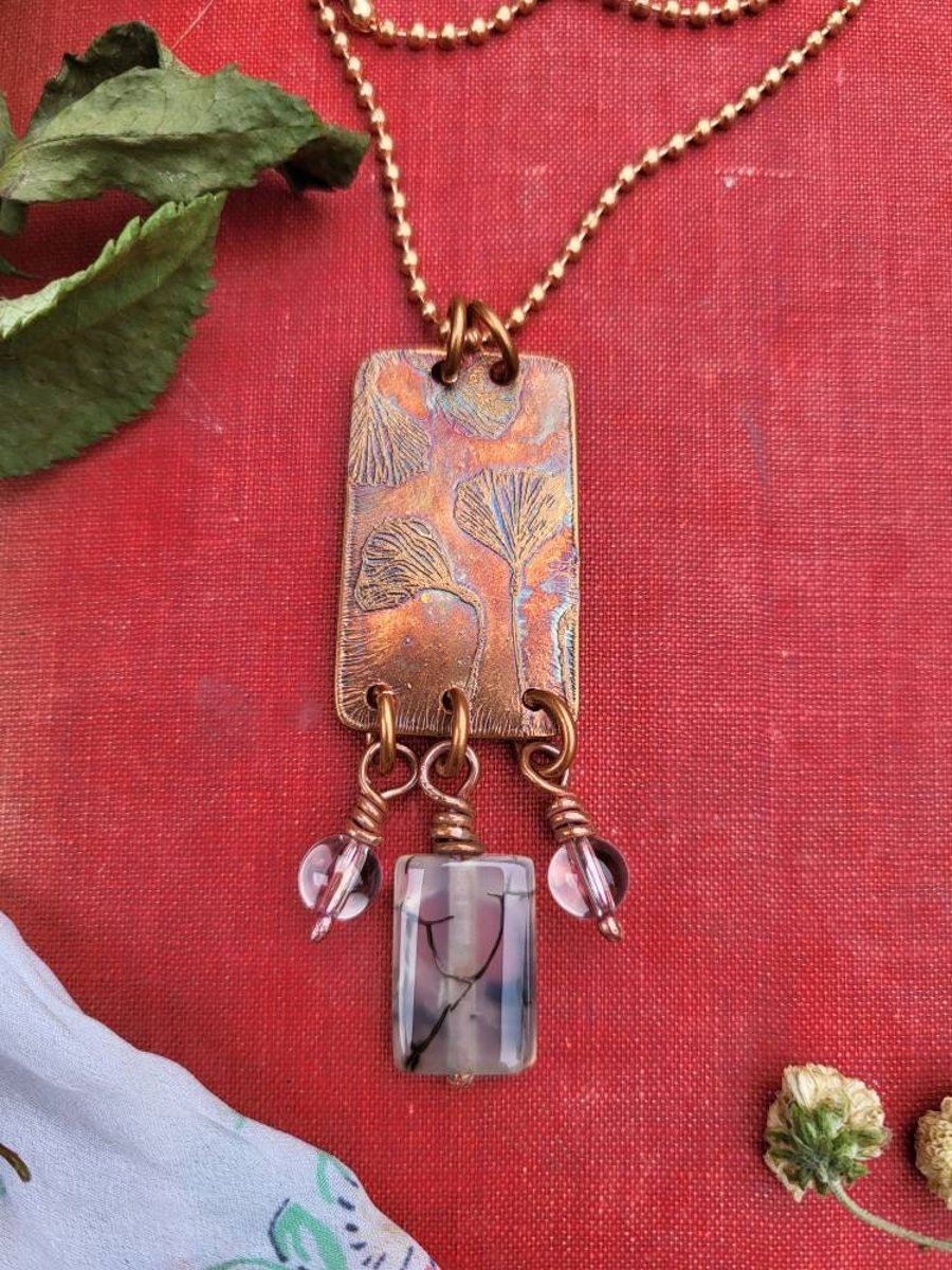 Ginkgo necklace, sphere necklace, quartz crystal necklace women, flower pendant