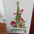Set of four. Handmade Christmas tree pressed flower greeting cards. Original.