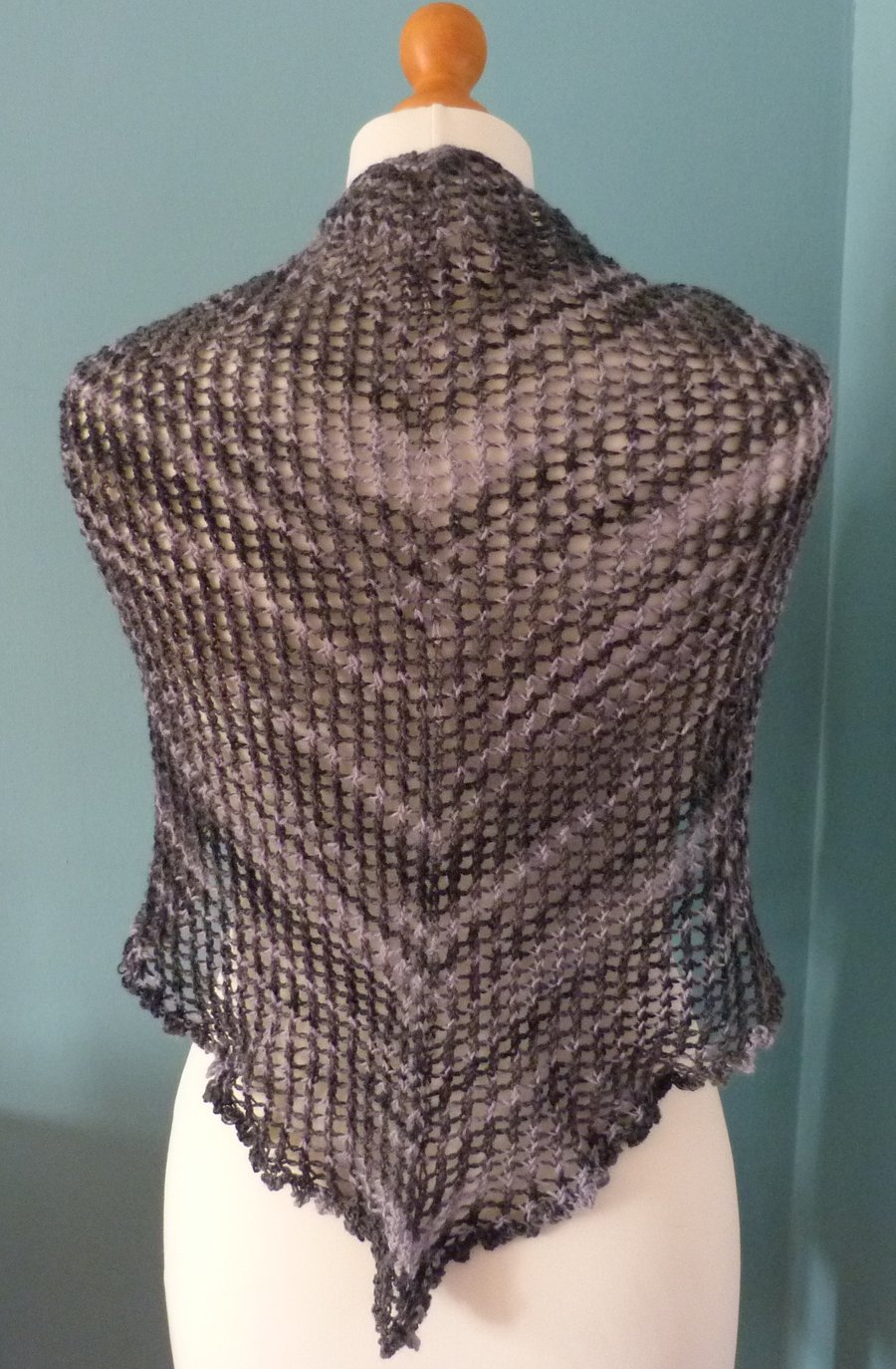 Hand Knit Grey Lace Triangular Scarf