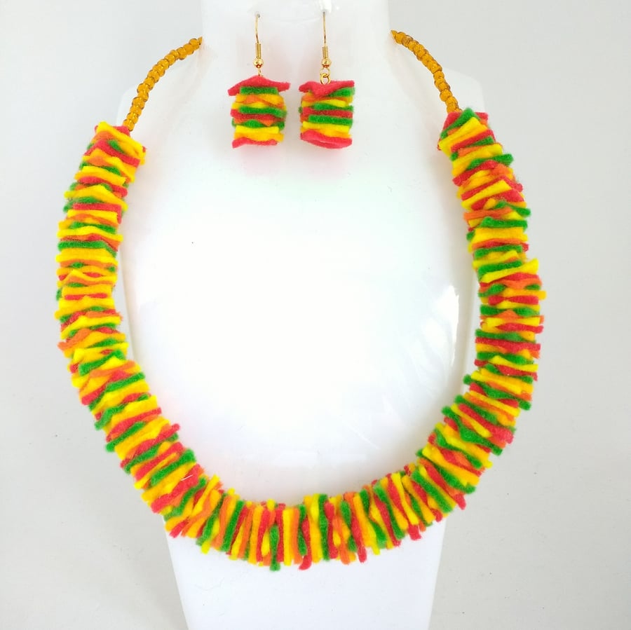 Hot Shades Felt Necklace and Earrings