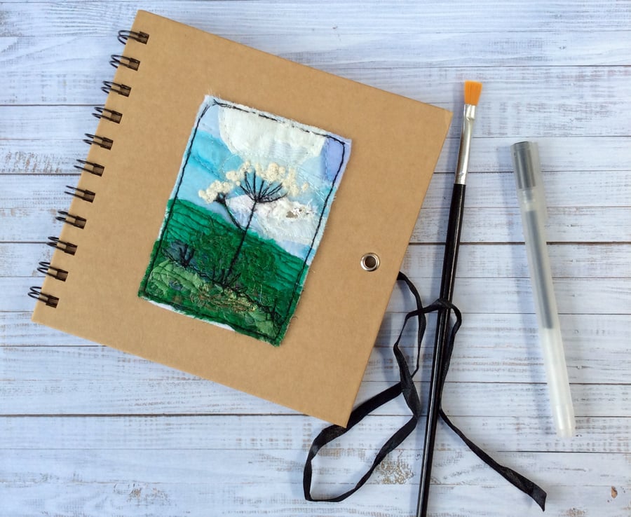 Flower embroidered sketchbook, journal, scrapbook or photo album. 
