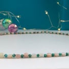'Mermaid's Treasure' pink Opal and turquoise bead necklace. 