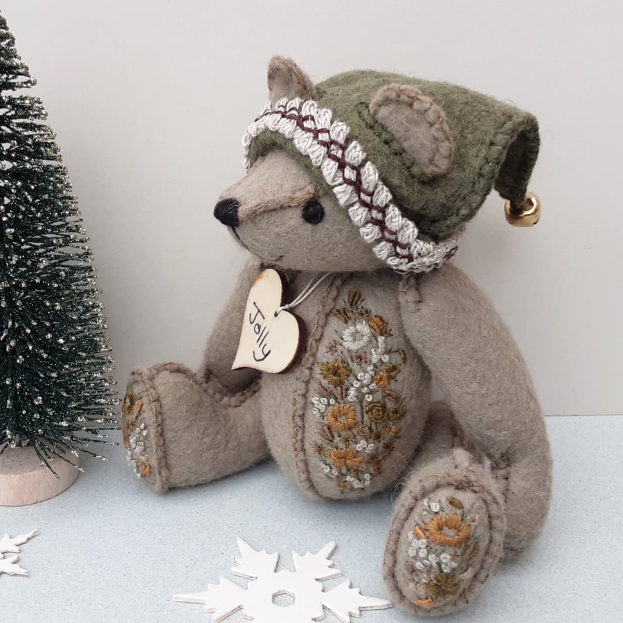 A Christmas Elf bear, one of a kind collectable teddy bear, hand sewn  