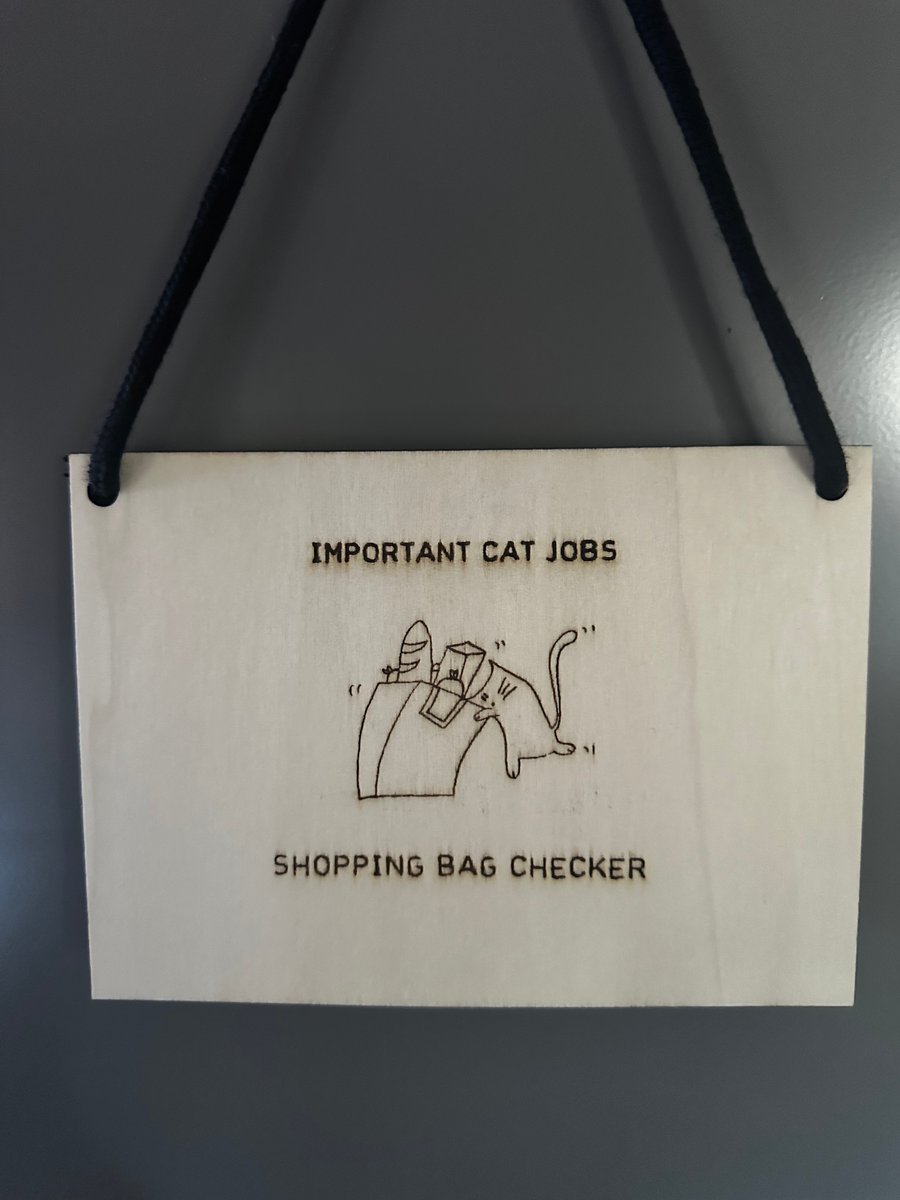 Cat Jobs Laser Etched Sign: Shopping Bag Checker