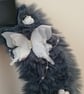 Handmade Dark Grey Faux Fur Wreath,Butterflies,Crystal Hearts,Black Satin Bow - Image 2