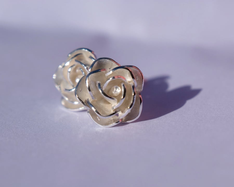 Silver Rose Earrings: Handmade with Sterling Silver