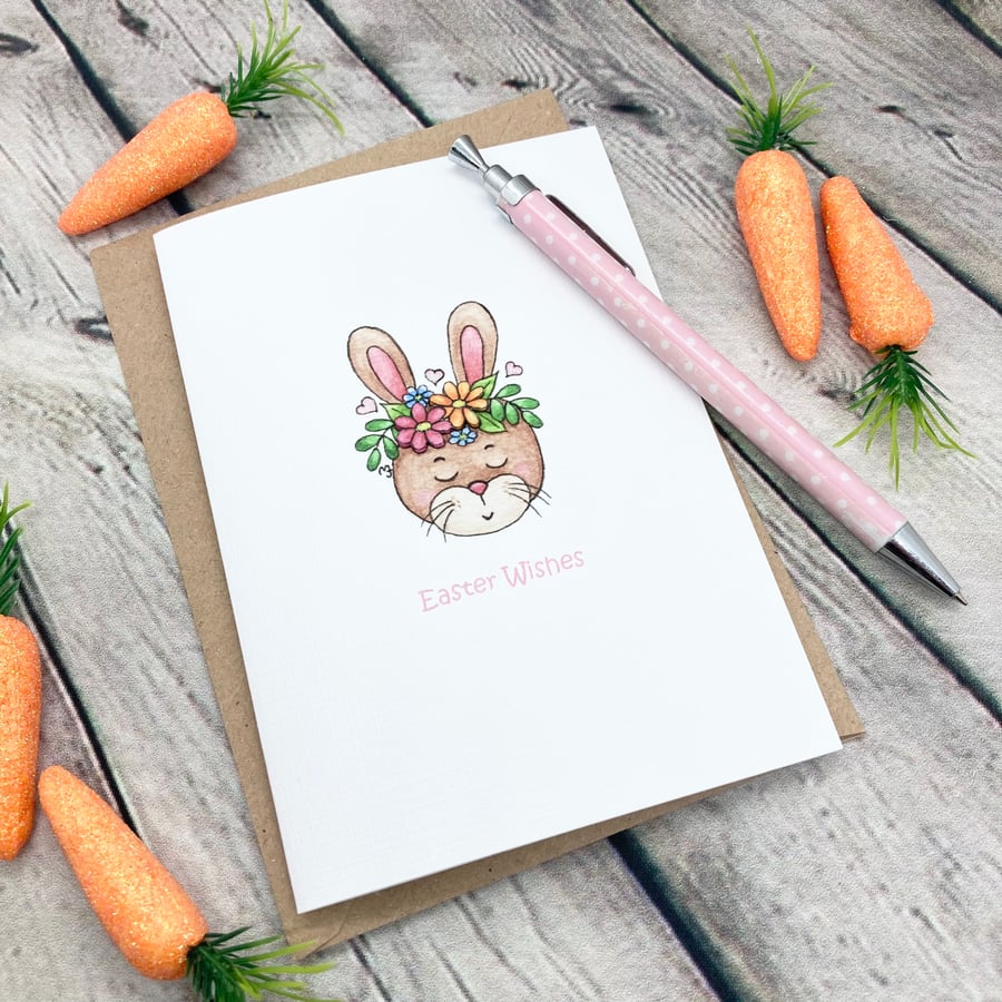 Bunny with Floral Crown Card - Easter Card - Cute Easter Card 