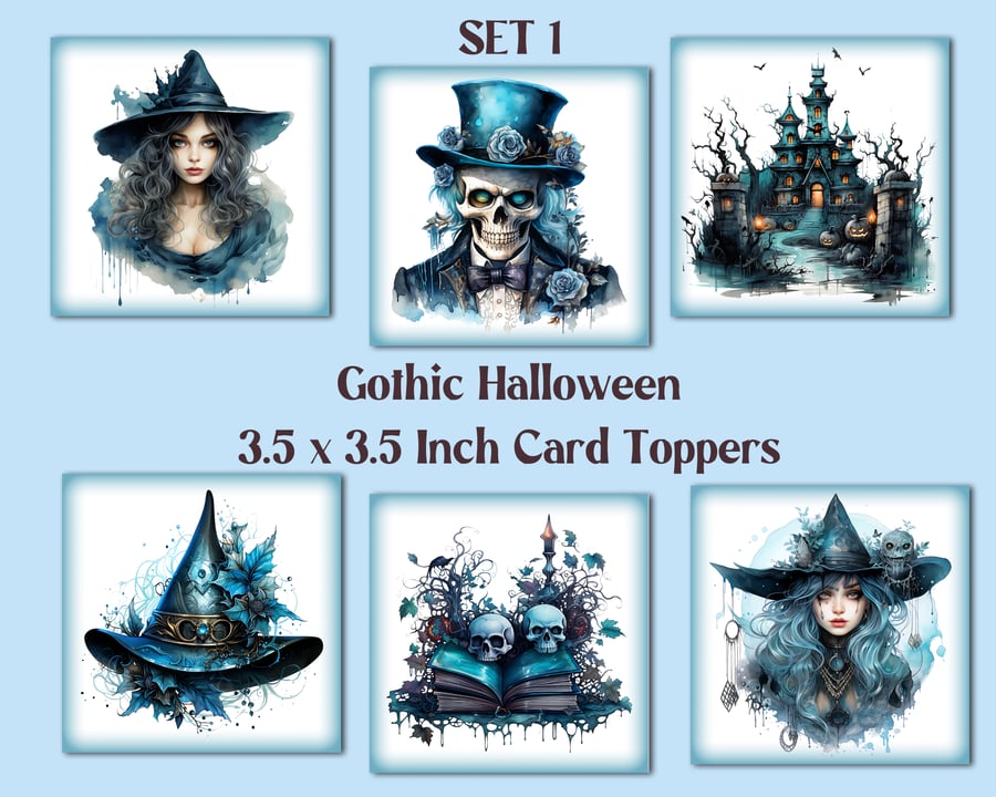 Gothic Halloween Set of 6 Square Card Toppers for Card Making