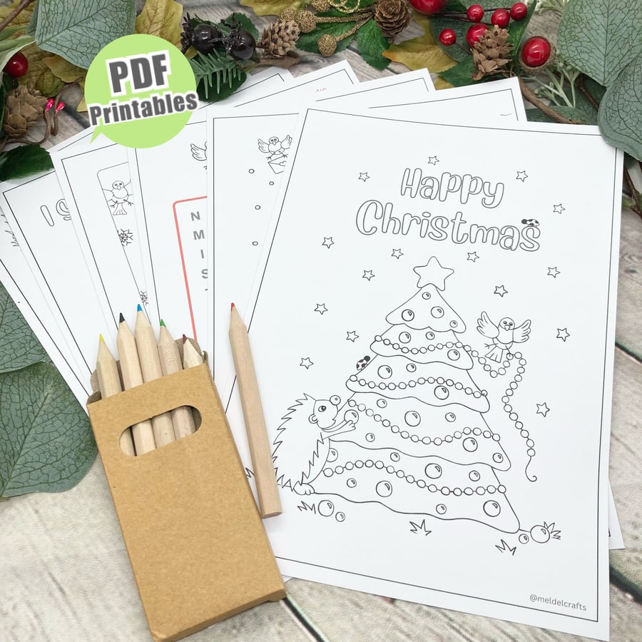 Christmas Activity Colour in Sheets - PDF Printables - Hedgehog & Friends