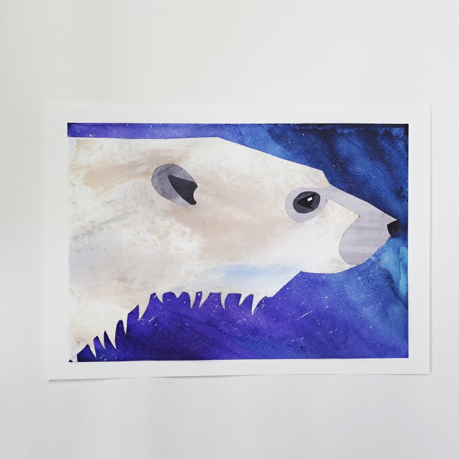Art Print Polar Bear Under the Night Sky Winter Snow