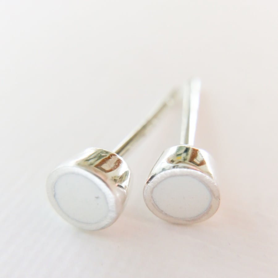 Tiny Colour Dot Stud Earrings White, Minimalist, Everyday Jewellery 