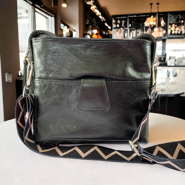 Black Crossbody Bag - Leather Handbag - Handmade Bag - Eco-Friendly Gift