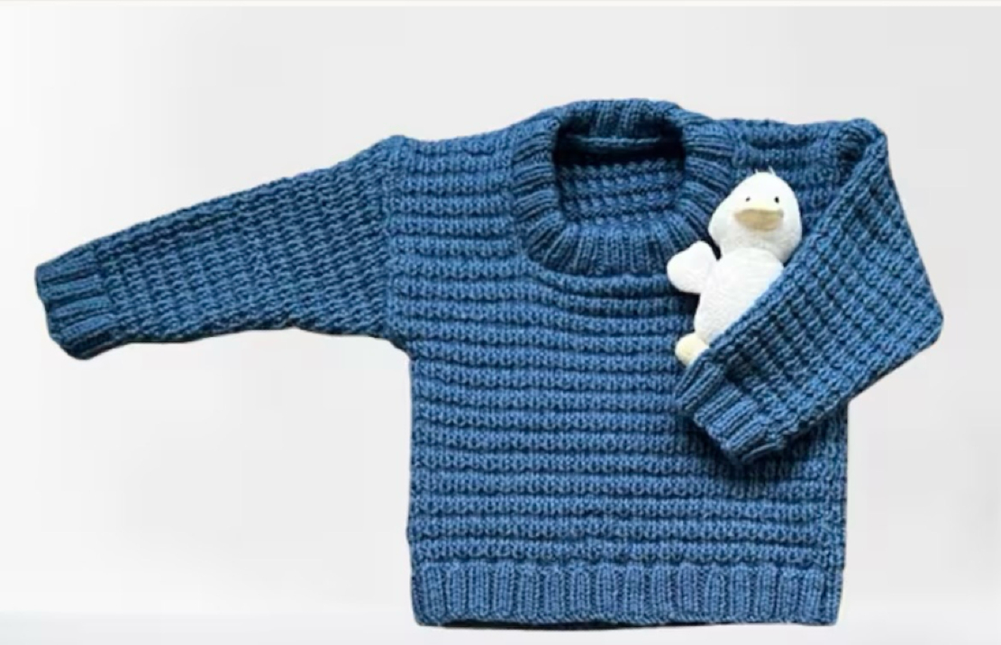 Hand Knitted Wool Blend Jumper in Blue - Fits Age 2 - 3 years
