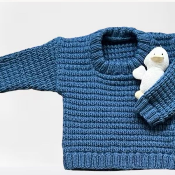 Hand Knitted Wool Blend Jumper in Blue - Fits Age 2 - 3 years