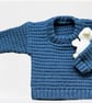 Hand Knitted Wool Blend Jumper in Blue - Fits Age 2 - 3 years