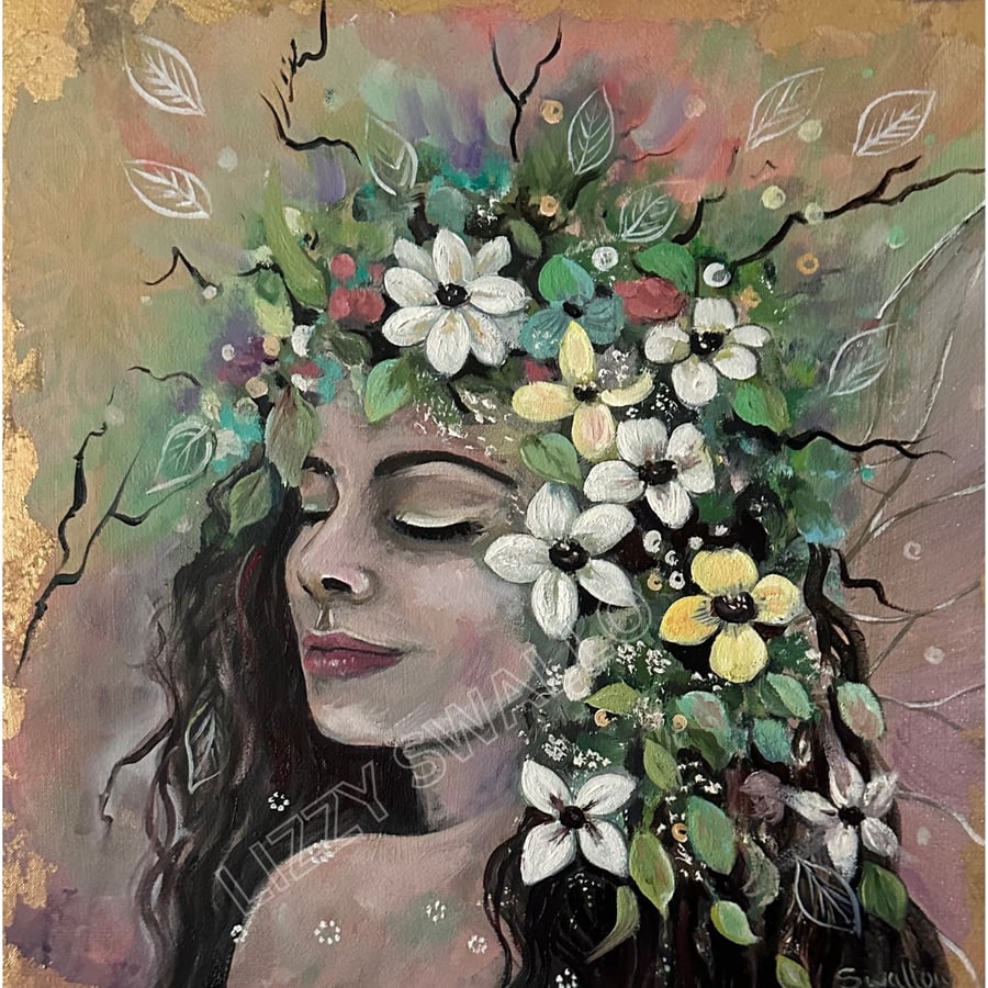 The Soul of the Wildwood – Original Mixed-Media Nature Woman Painting