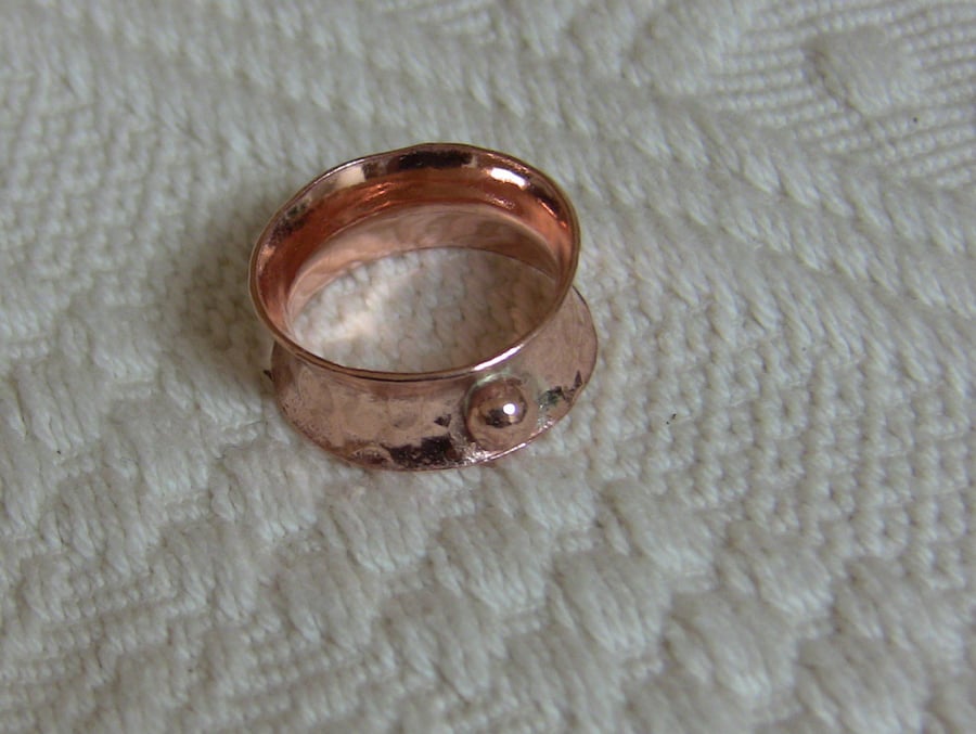 Hammered Copper Anticlastic Ring with Granulation, size K,  R72B