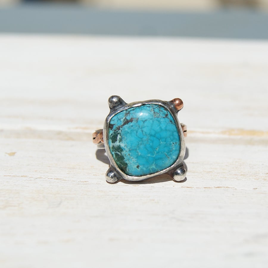 Turquoise Ring, Rustic Jewellery, Boho Ring