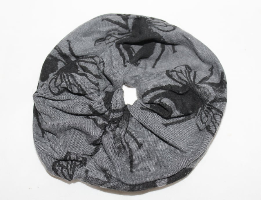 Elasticated grey & black bee hair scrunchie,handprint handmade,zero waste,gift