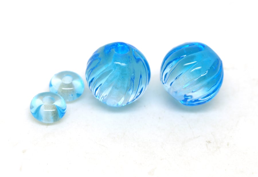 Blue Lampwork Bead Pair - Handmade Lampwork Beads SRA