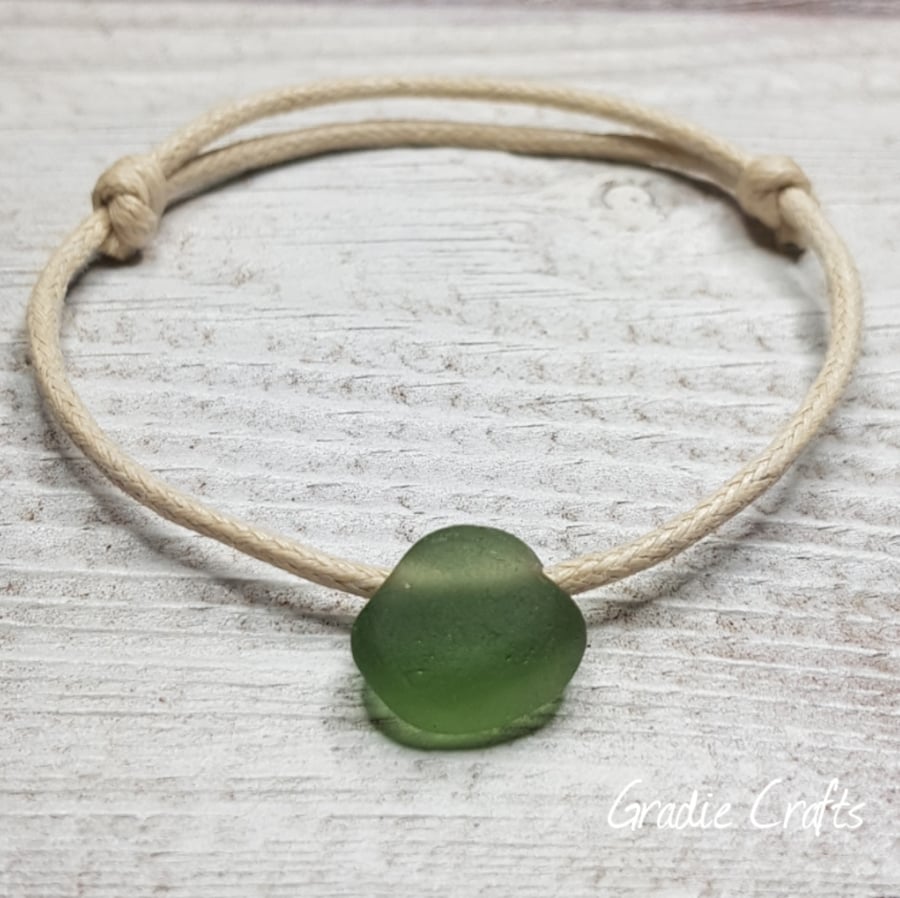 Welsh Green Sea Glass Boho Style Friendship Bracelet 