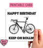 Printable cyclist birthday card with bicycle illustration - Image 1