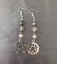 Beaded silver pentacle dangle earrings with icy leaves  - Image 7