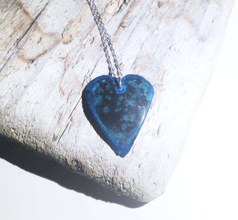 Patinated Copper Heart Pendant Necklace - UK Free Post