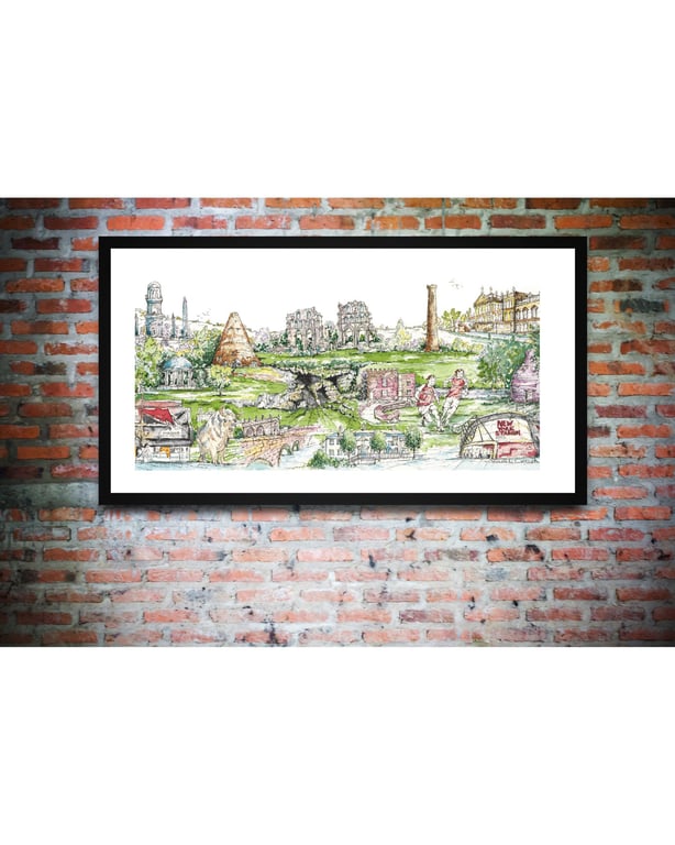 Rotherham Townscape - Art Print - South Yorkshire, UK, Landmarks Illustration 