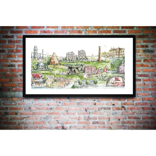 Rotherham Townscape - Art Print - South Yorkshire, UK, Landmarks Illustration 