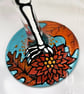 Skellymingo wine glass- hand-painted skeleton flamingo with Autumn floral design - Image 5