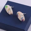 Oval polymer clay stud earrings in iridescent colors