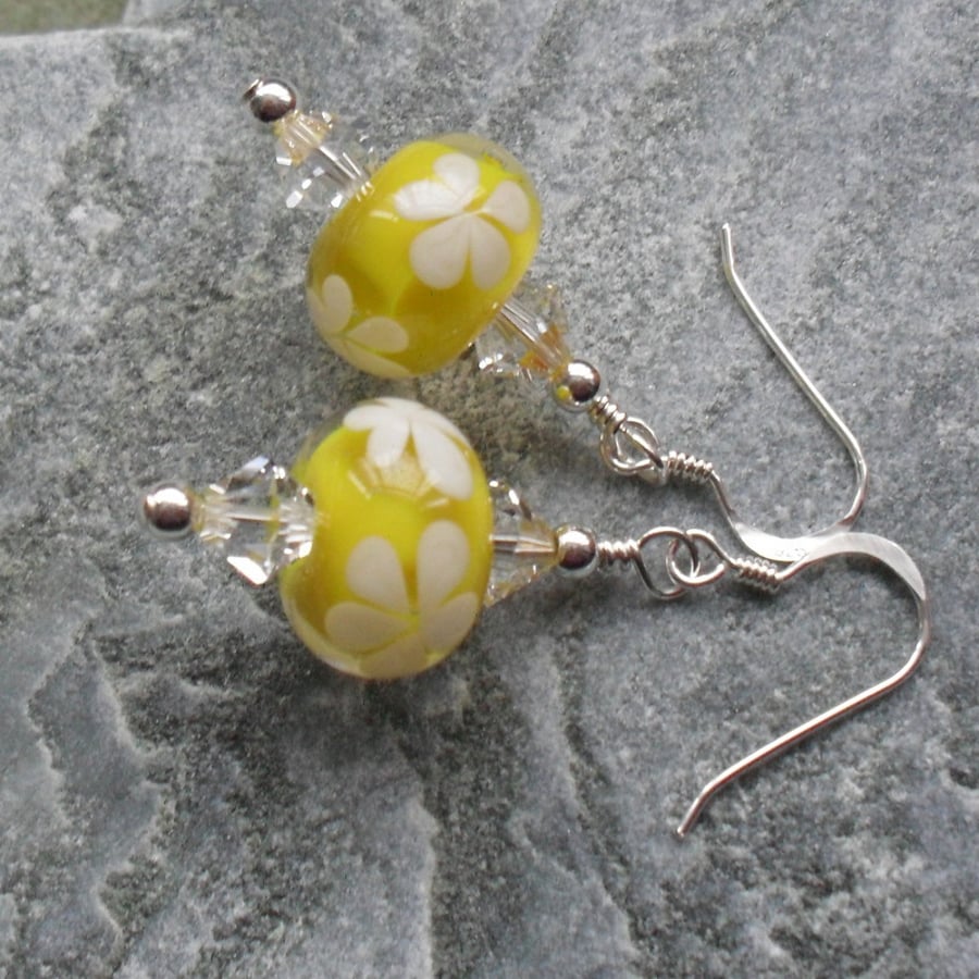 Sterling Silver Handmade Glass Daisy Earrings With Swarovski Elements