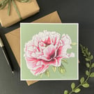 Peony card. Handmade blank floral card from my watercolour painting. Modern art.