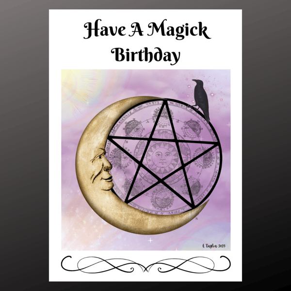 Moon Pentagram Have A Magick Birthday Card Personalised Seeded Wiccan Pagan