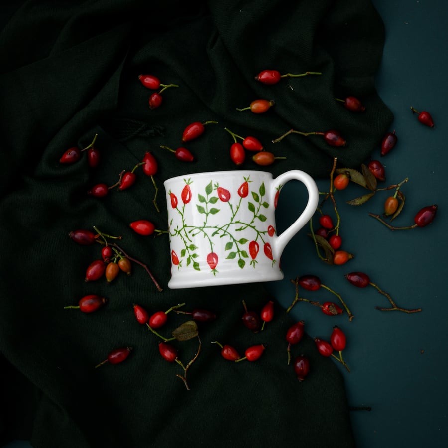 Rose Hip Country Mug - Hand Painted
